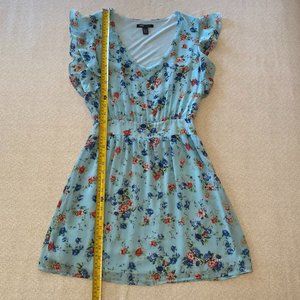Mango Blue Floral Dress with Ruffle Sleeves - Size XXS